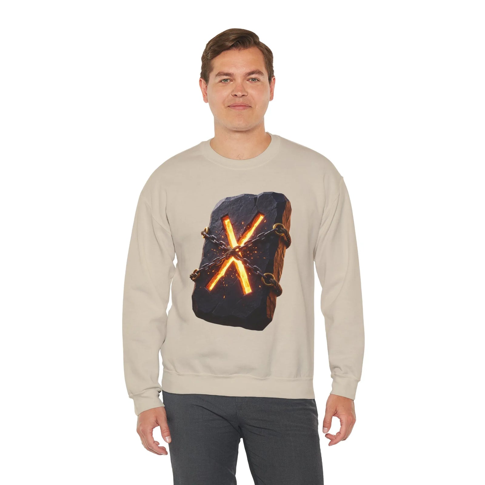 Gebo Rune Stone Graphic Sweatshirt - Medium Heavy Fleece Crewneck - Unisex White