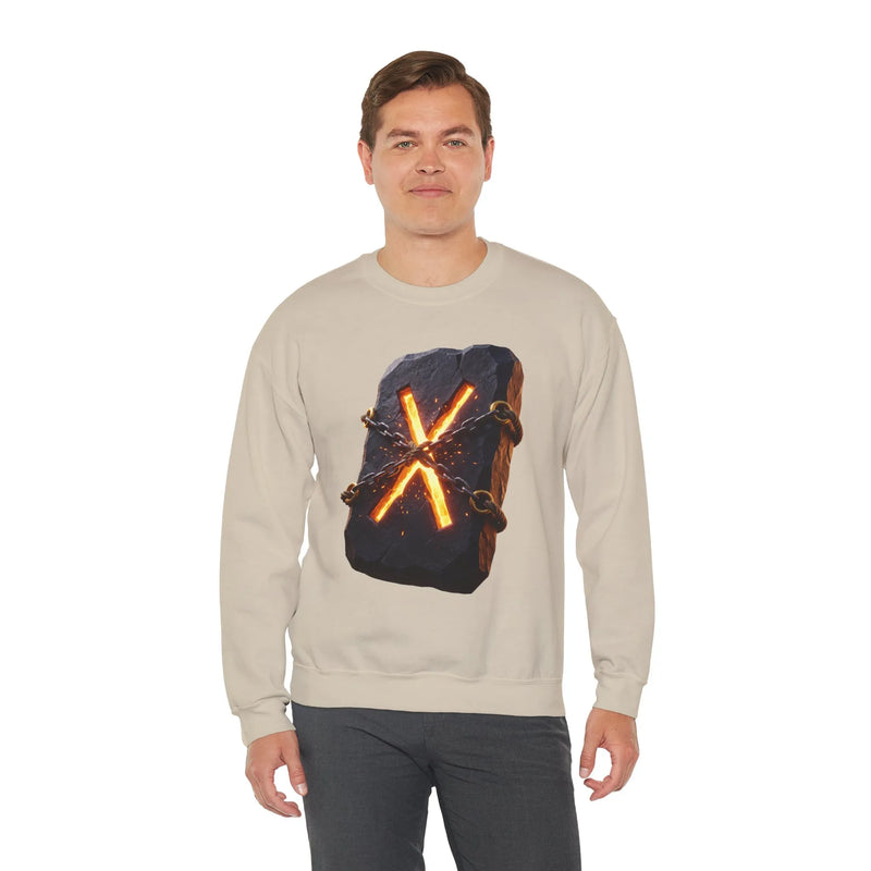 Gebo Rune Stone Graphic Sweatshirt - Medium Heavy Fleece Crewneck - Unisex White