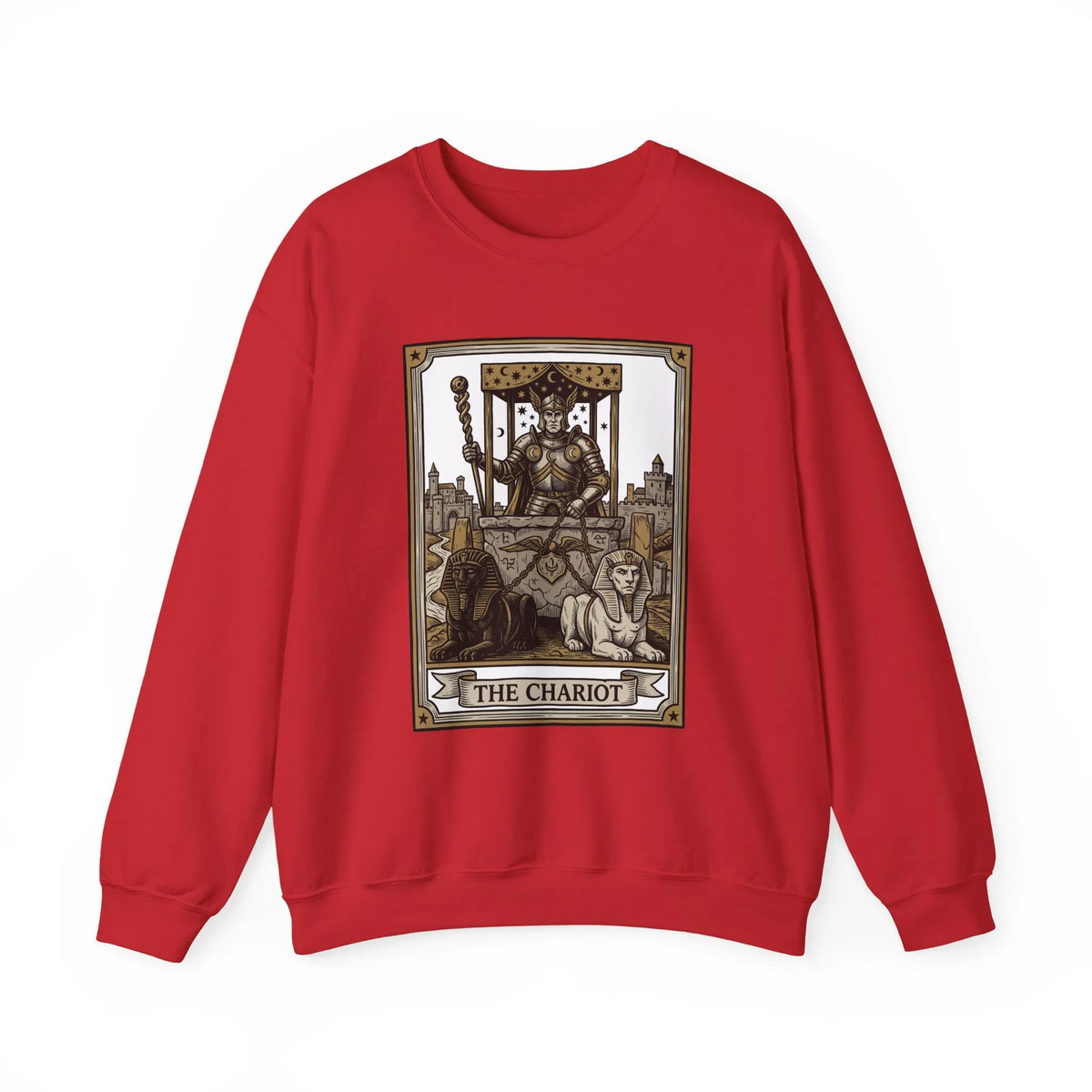 The Chariot Tarot Card Sweatshirt - Heavy Blend Cotton-Poly Crewneck - Unisex White