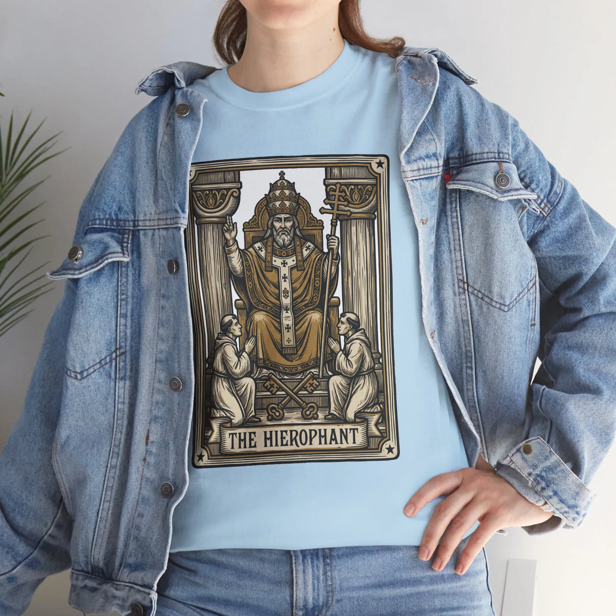 Hierophant Tarot Card Graphic T-Shirt - Heavy Cotton Classic Fit Tee - Unisex White