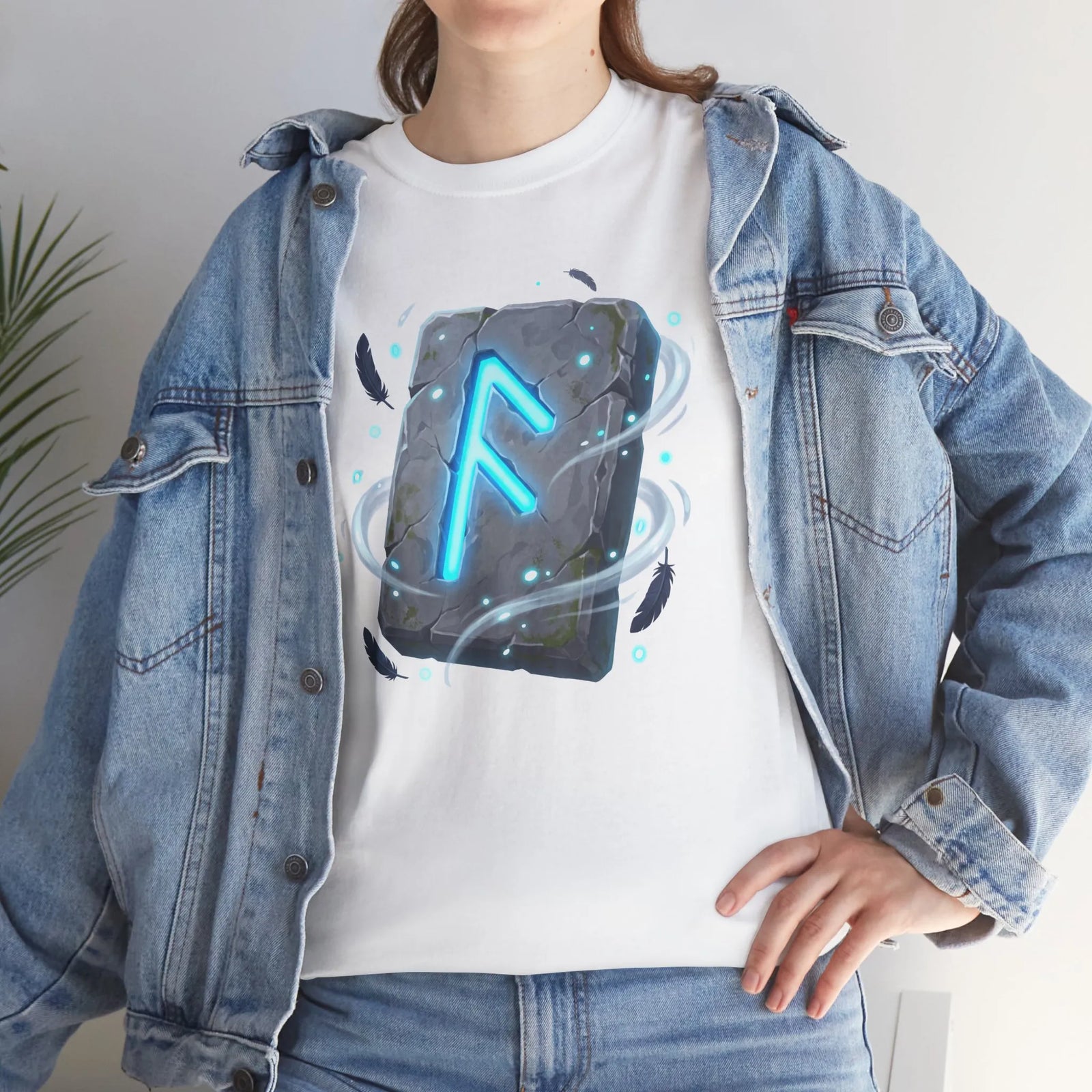 Ansuz Rune Odin's Raven Graphic T-Shirt - Heavy Cotton Classic Fit Crewneck Tee - Unisex White