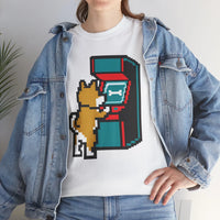 8-Bit Pixel Gaming Dog T-Shirt - Heavyweight Cotton Classic Fit Tee - Unisex White
