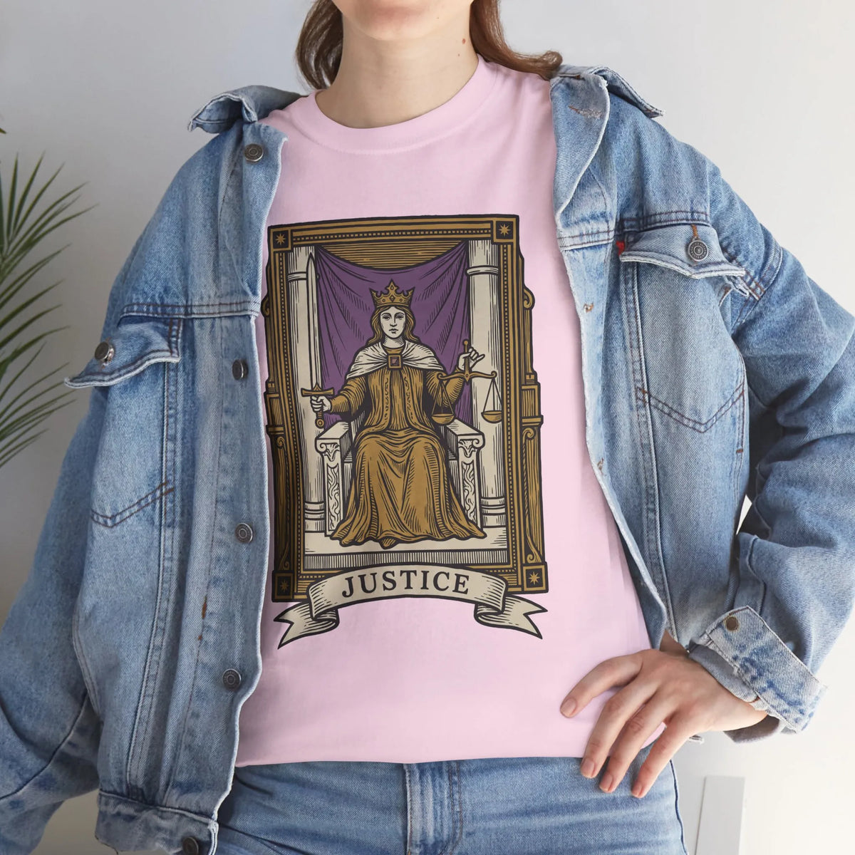 Justice Tarot Card Graphic T-Shirt - Heavy Cotton Classic Fit Tee - Unisex White