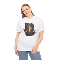 Wunjo Rune Floral T-Shirt - Heavy Cotton Classic Fit Tee - Unisex White
