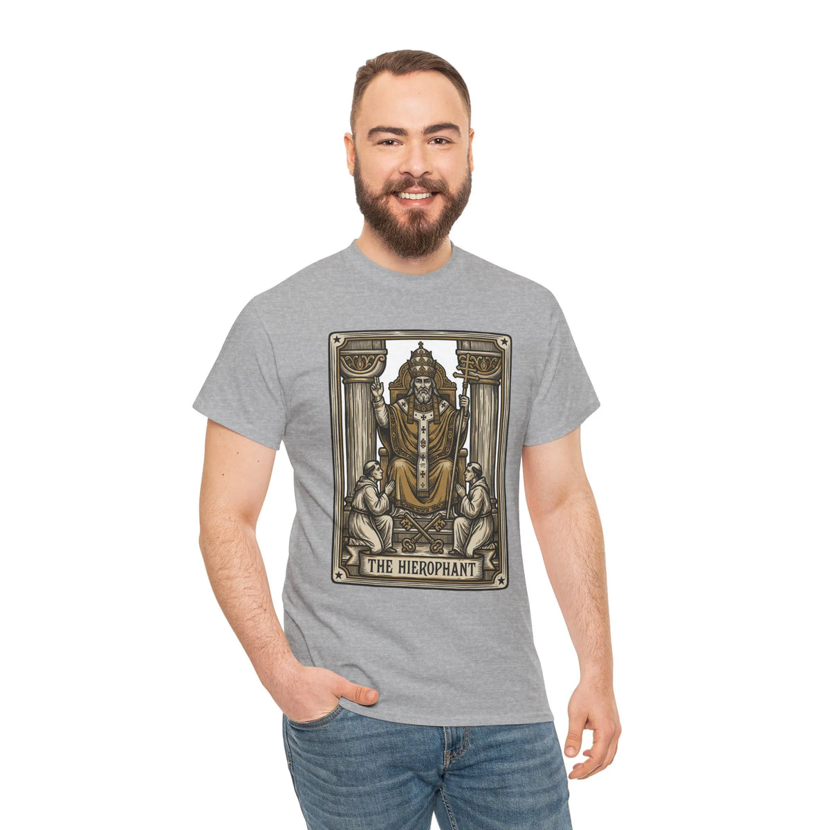 Hierophant Tarot Card Graphic T-Shirt - Heavy Cotton Classic Fit Tee - Unisex White