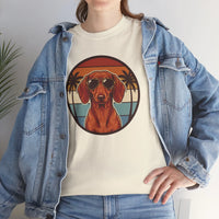 Cool Dachshund 70s Sunset Aviator T-Shirt - Heavy Cotton Classic Fit Tee - Unisex White
