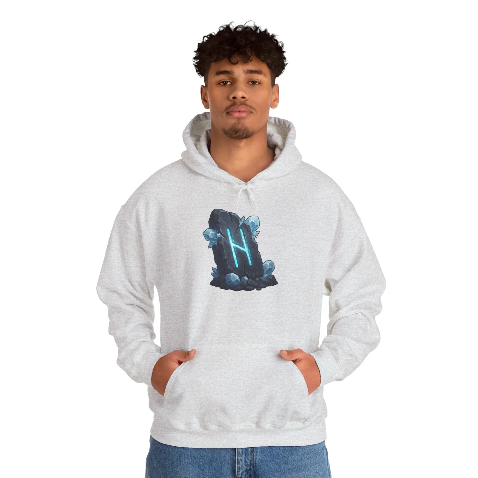Hagalaz Rune Stone Graphic Hoodie - Heavy Blend Fleece Pullover - Unisex White