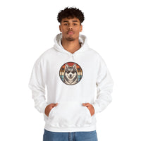 Siberian Husky Aviator 70s Sunset Hoodie - Soft Cotton Blend Pullover - Unisex White
