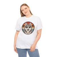 Siberian Husky Aviator Sunset T-Shirt - Heavyweight Classic Fit Cotton Tee - Unisex White