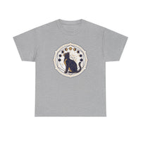 Moon Phases Sacred Geometry Cat Graphic T-Shirt - Heavy Cotton Classic Fit Tee - Unisex White