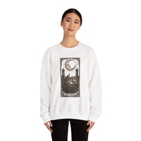 Moon Tarot Card Wolves Graphic Sweatshirt - Heavy Blend Fleece Crewneck - Unisex White