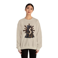 Sowulo Rune Sun Graphic Sweatshirt - Classic Fit Fleece Crewneck - Unisex White