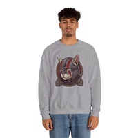 Viking Berserker Cat Graphic Sweatshirt - Heavy Blend Fleece Crewneck - Unisex White