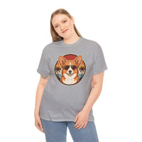 Cool Corgi Aviator Sunset T-Shirt - Heavy Cotton Classic Fit Tee - Unisex White
