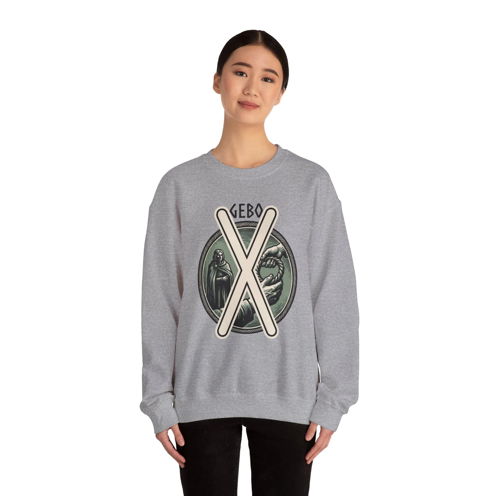 Gebo Rune Gift Cycle Graphic Sweatshirt - Heavyweight Cotton Blend Crewneck - Unisex White