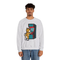 8-Bit Pixel Gaming Dog Sweatshirt - Classic Fit Fleece Crewneck - Unisex White