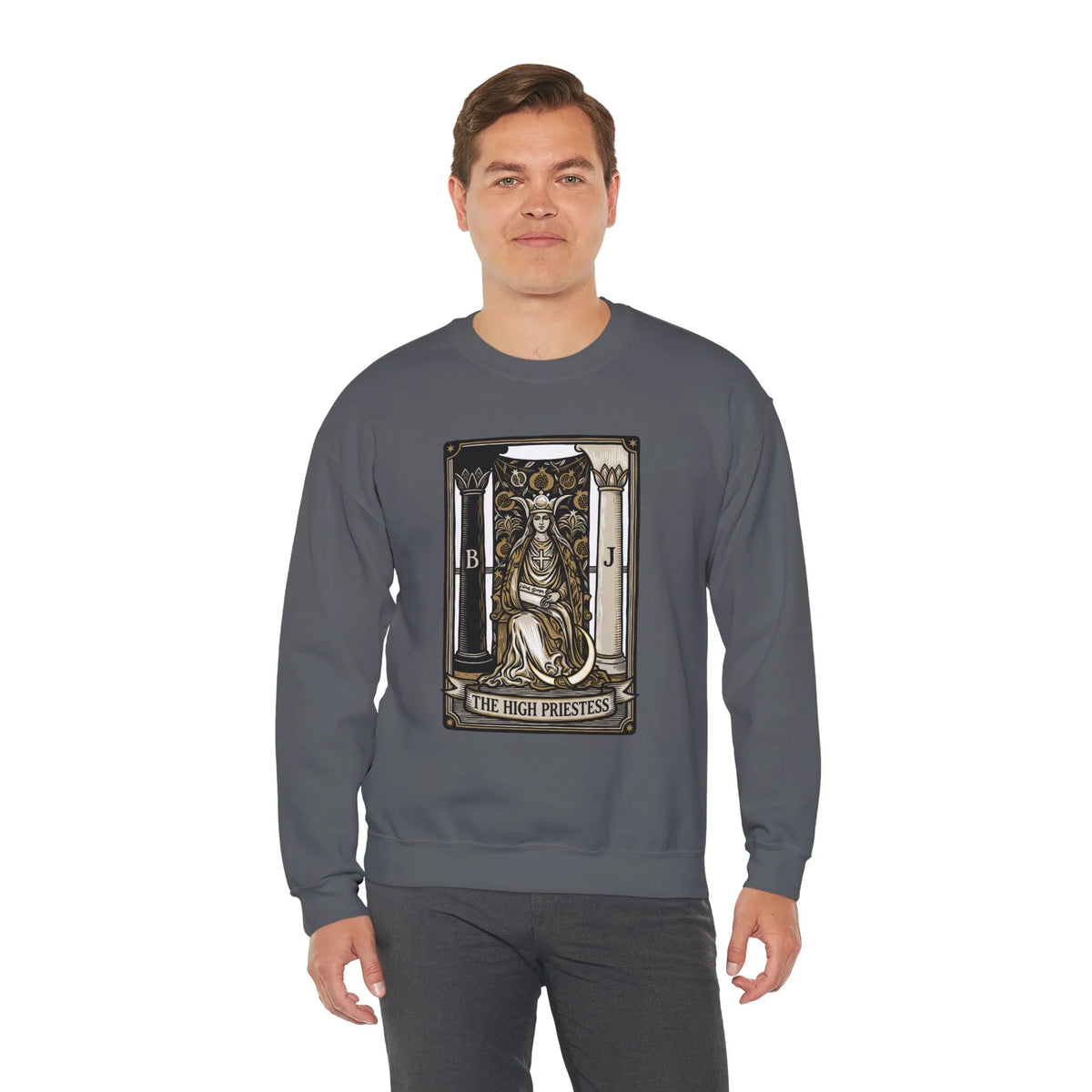 The High Priestess Tarot Card Sweatshirt - Heavy Blend Fleece Crewneck - Unisex White
