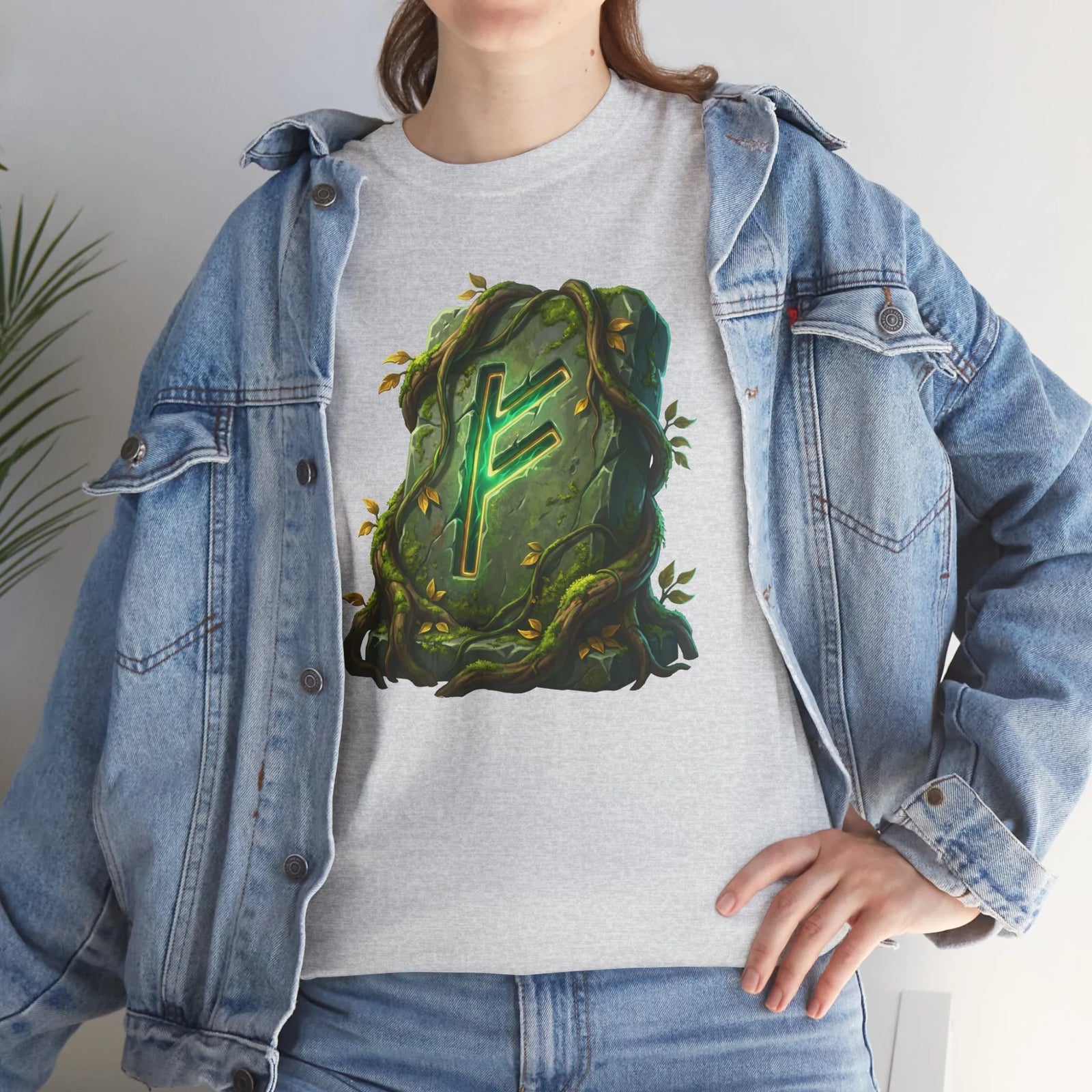 Fehu Rune Wealth Symbol T-Shirt - Heavy Cotton Classic Fit Tee - Unisex White