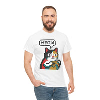 Player One 8-Bit Pixel Gaming Cats T-Shirt - Heavyweight 100% Cotton Tee - Unisex White