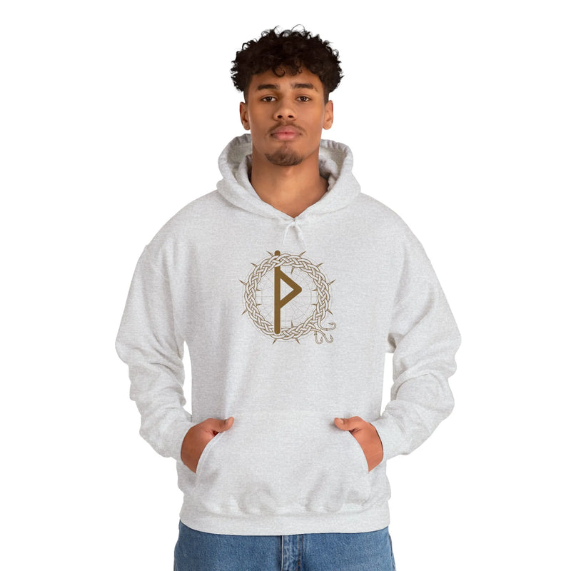 Thurisaz Rune Thorn Defense Hoodie - Heavy Blend Fleece Pullover - Unisex White