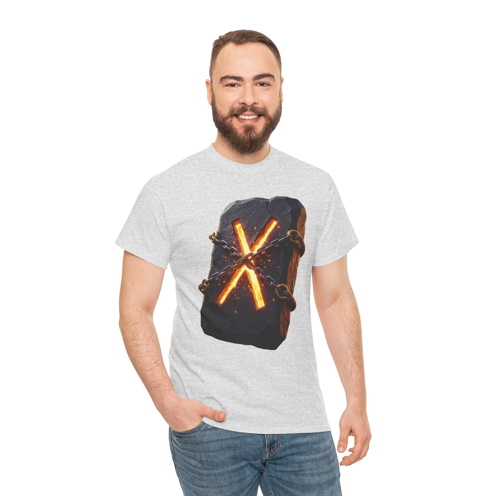 Gebo Rune Gift Exchange T-Shirt - Heavy Cotton Classic Fit Tee - Unisex White