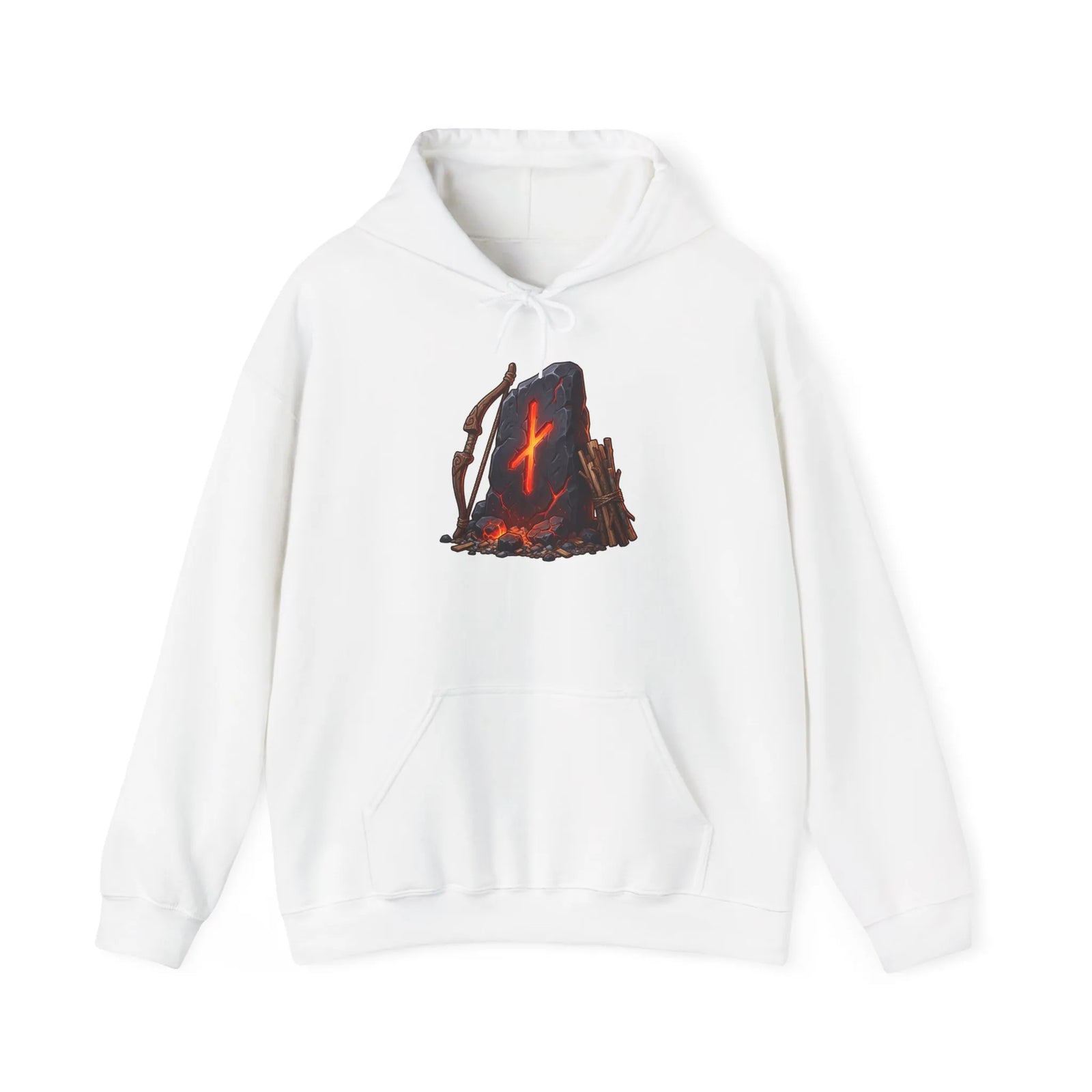 Nauthiz Rune Need-Fire Graphic Hoodie - Soft Cotton Blend Pullover - Unisex White