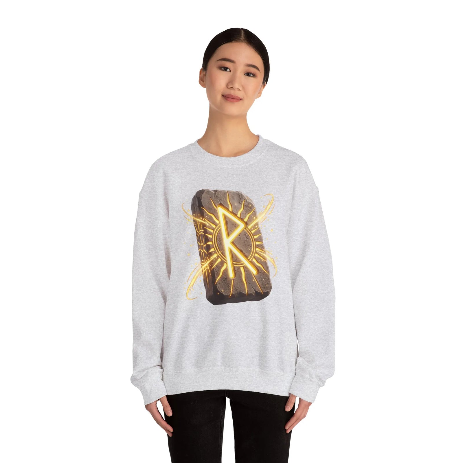 Raido Rune Journey Wheel Sweatshirt - Heavy Blend Classic Crewneck - Unisex White