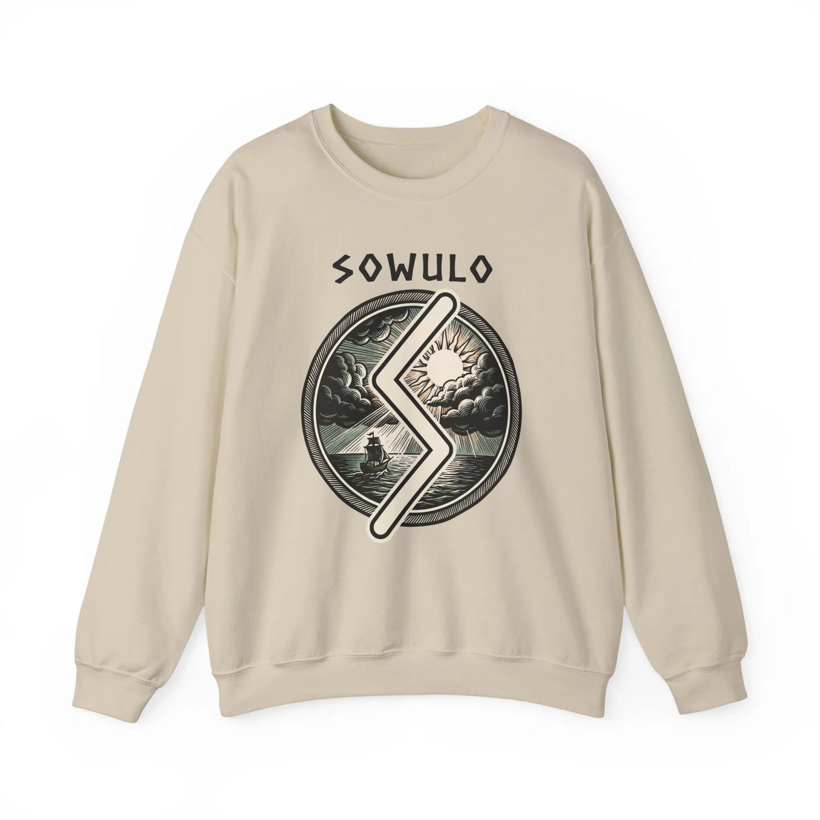 Sowulo Rune Sun Compass Sweatshirt - Heavy Blend Crewneck Fleece - Unisex White
