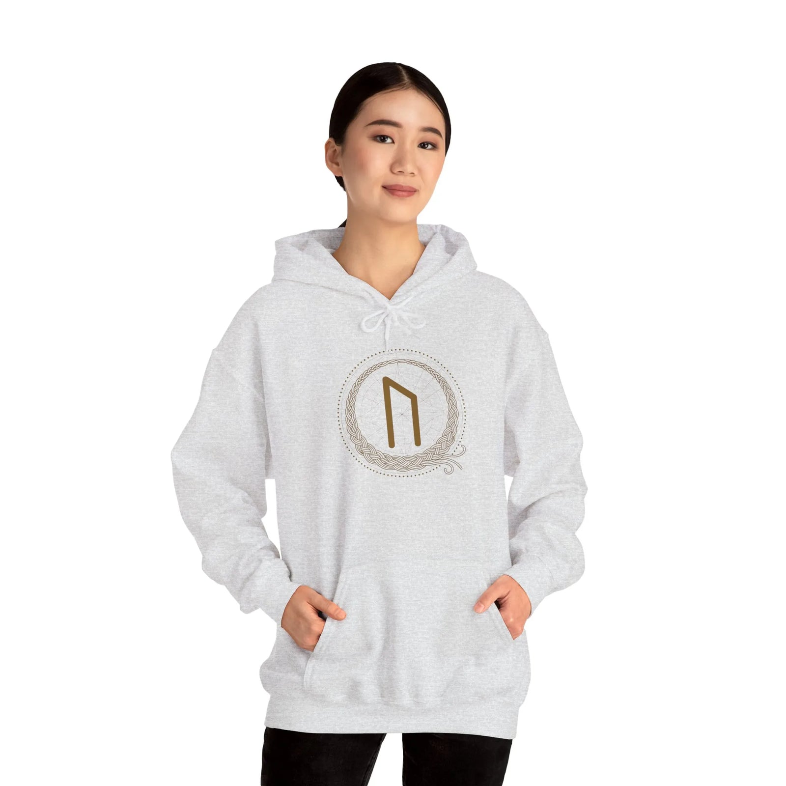 Uruz Rune Vitality Graphic Hoodie - Heavy Blend Fleece Pullover - Unisex White