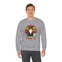Tuxedo Cat Retro Sunset Sweatshirt - Heavy Blend Fleece Crewneck - Unisex Ash