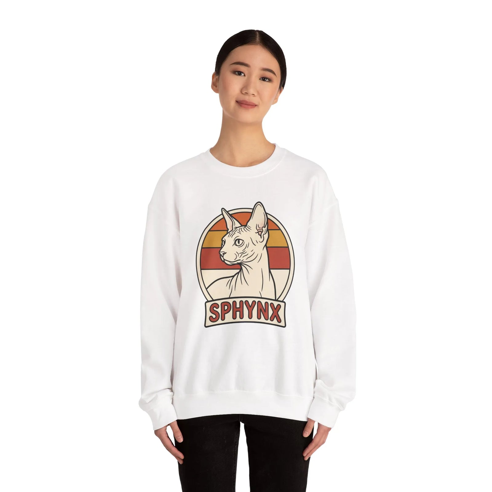 Sphynx Retro 70s Sunset Breeds Sweatshirt - Heavy Blend Crewneck Fleece - Unisex Ash