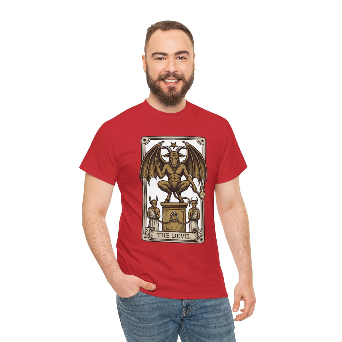 The Devil Tarot Card Graphic T-Shirt - Heavy Cotton Classic Fit Tee - Unisex White