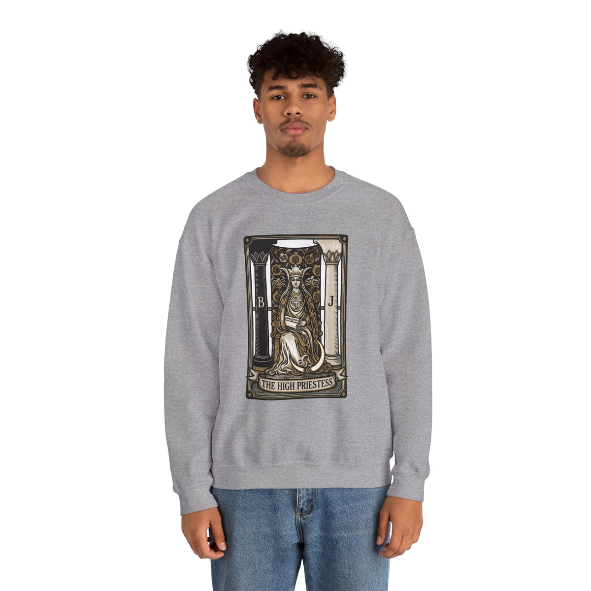 The High Priestess Tarot Card Sweatshirt - Heavy Blend Fleece Crewneck - Unisex White