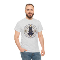 Meditating Cat Sacred Geometry Alchemist T-Shirt - Heavy Cotton Classic Fit Tee - Unisex White