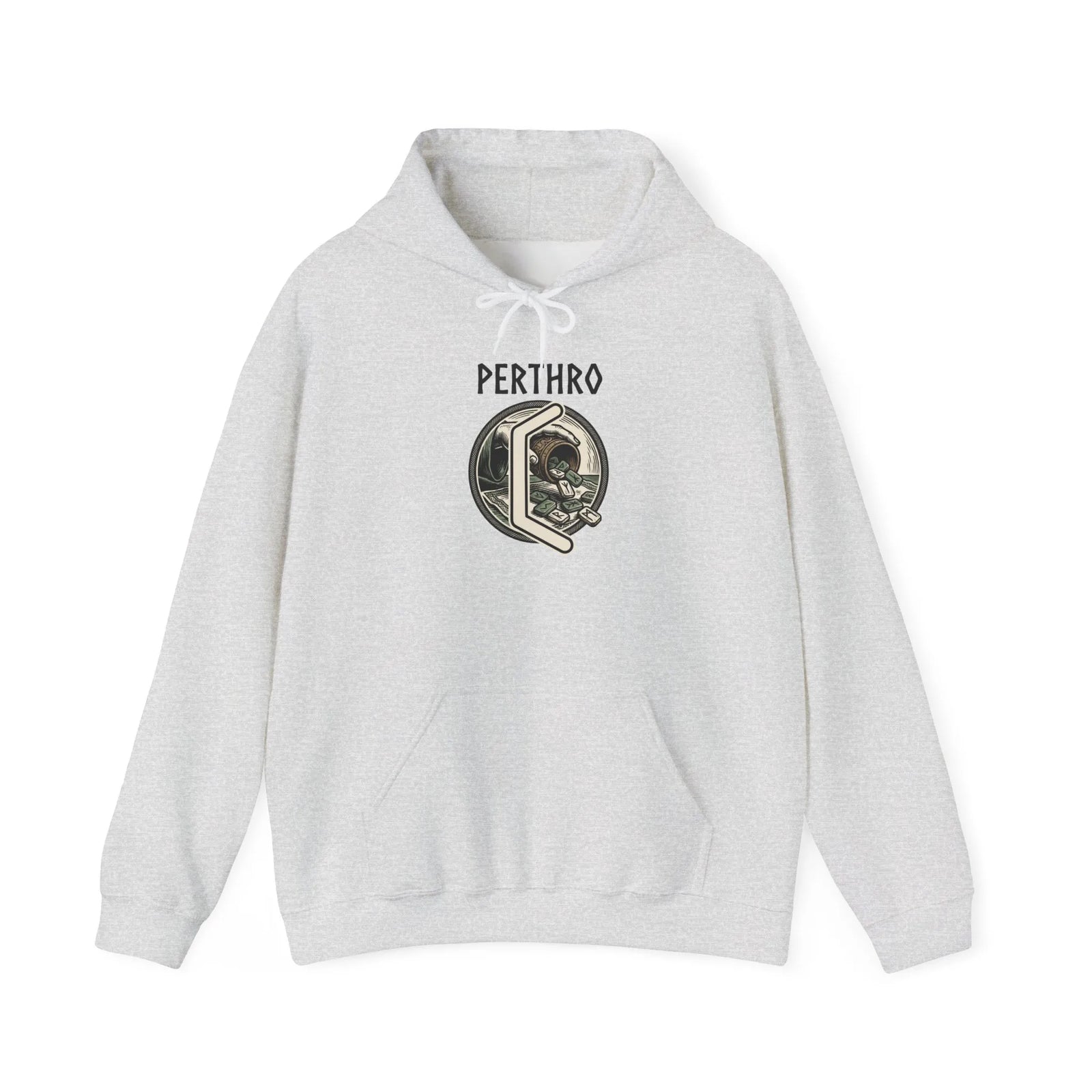 Perthro Rune Lot Cup Hoodie - Heavy Blend Fleece Pullover - Unisex White