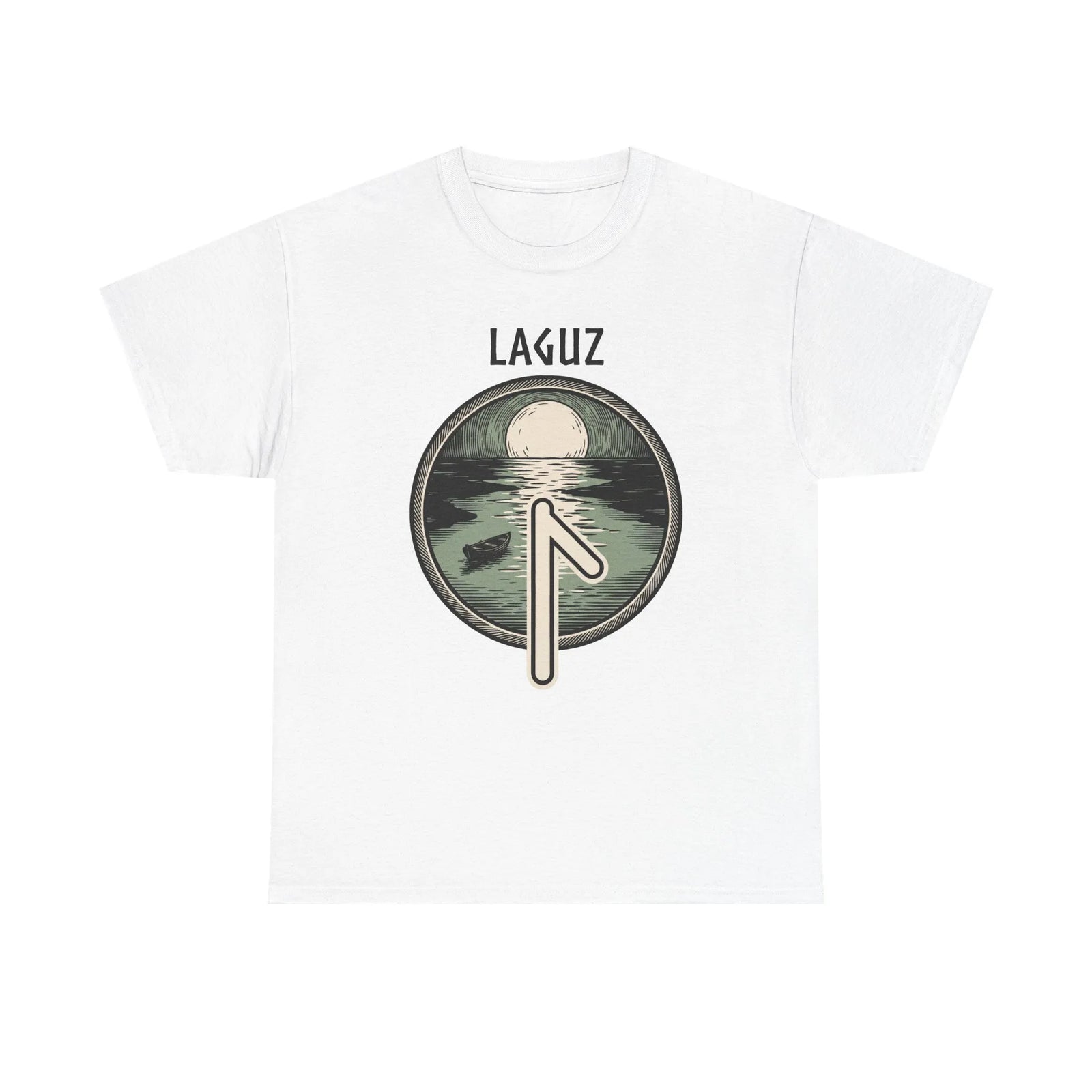 Laguz Rune Water Moon T-Shirt - Heavy Cotton Classic Fit - Unisex White