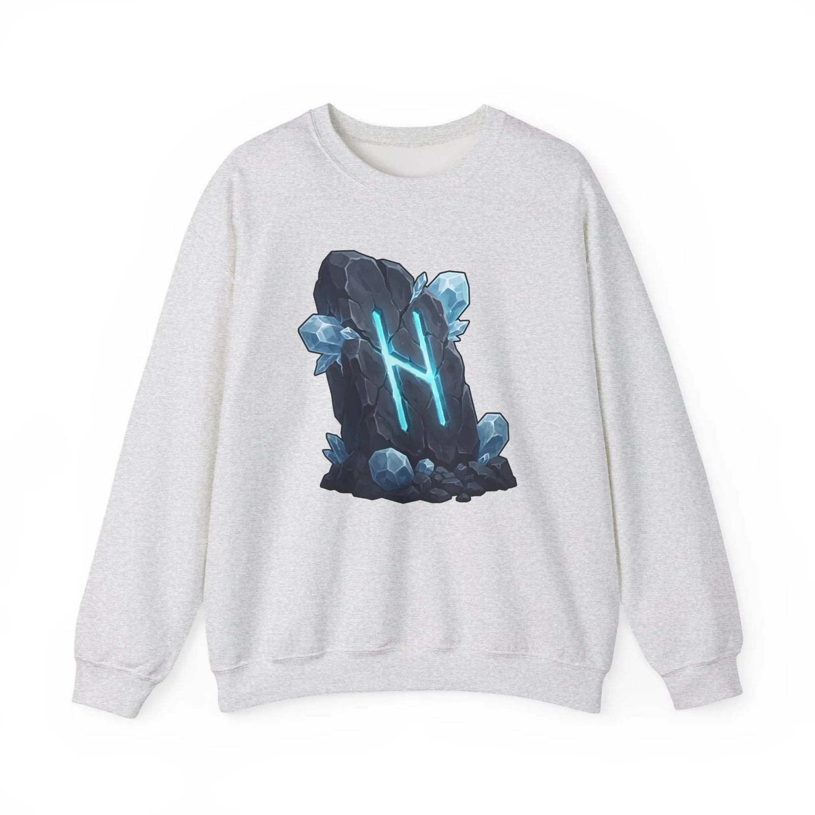 Hagalaz Rune Stone Graphic Sweatshirt - Heavy Blend Fleece Crewneck - Unisex White