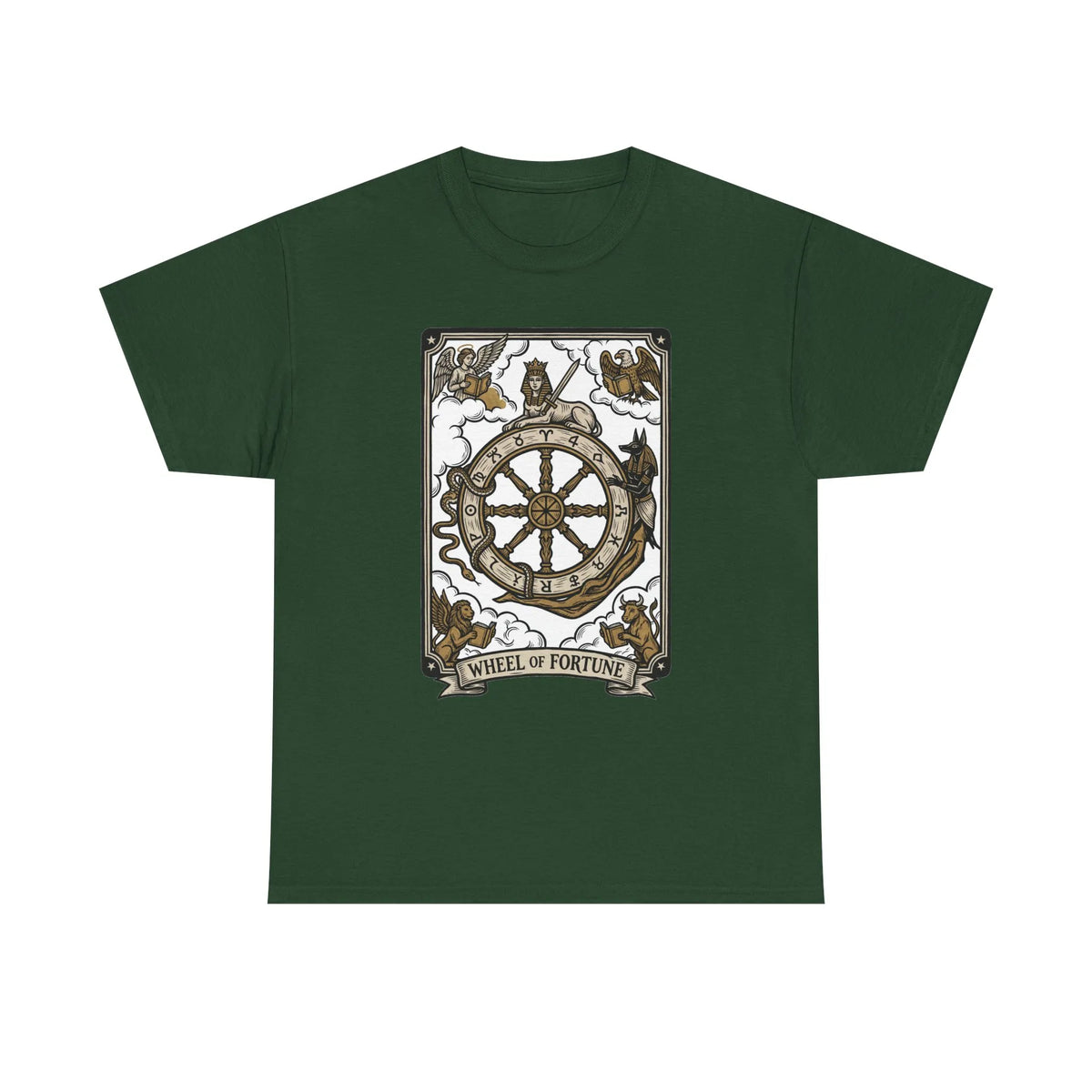 Wheel of Fortune Tarot Graphic T-Shirt - Heavyweight Cotton Classic Fit - Unisex White