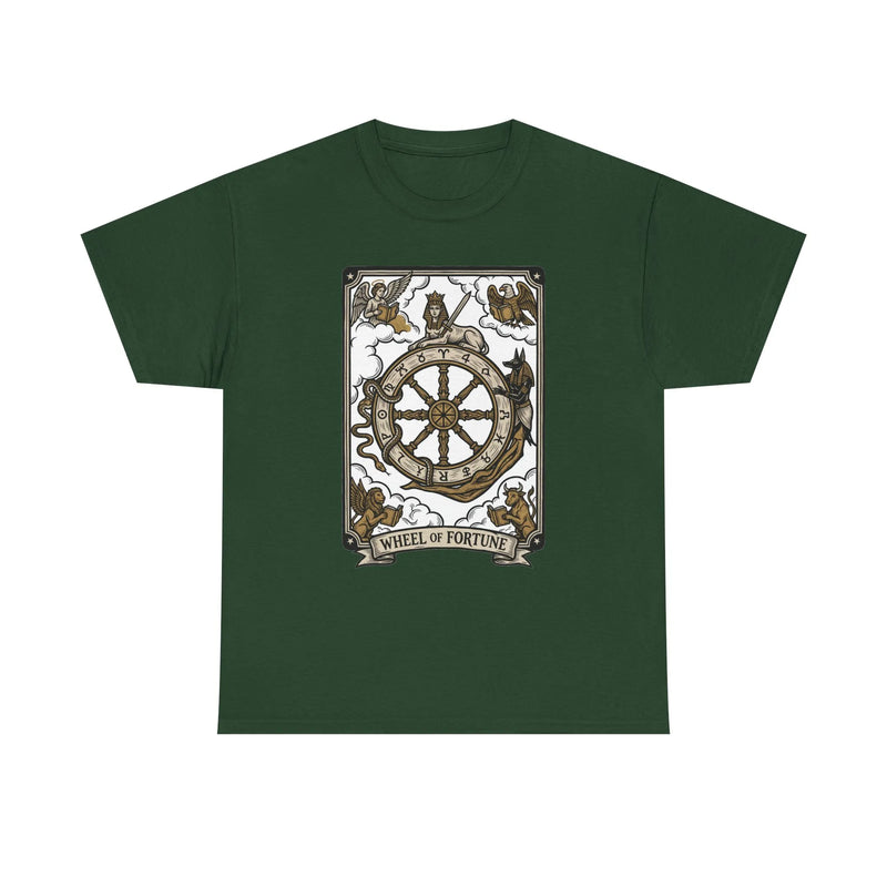 Wheel of Fortune Tarot Graphic T-Shirt - Heavyweight Cotton Classic Fit - Unisex White