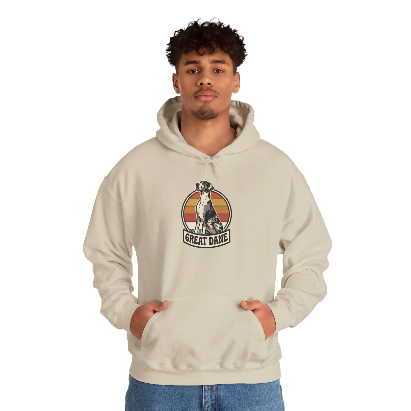 Great Dane Retro 70s Sunset Hoodie - Heavy Blend Fleece Pullover - Unisex White
