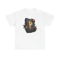 Wunjo Rune Floral T-Shirt - Heavy Cotton Classic Fit Tee - Unisex White