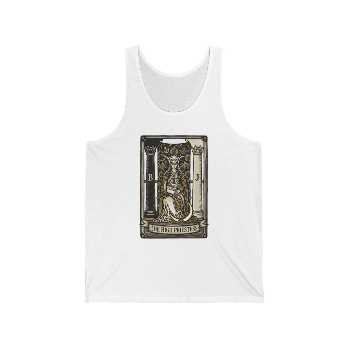 High Priestess Tarot Card Tank Top - Lightweight Ring-Spun Cotton Jersey - Unisex White
