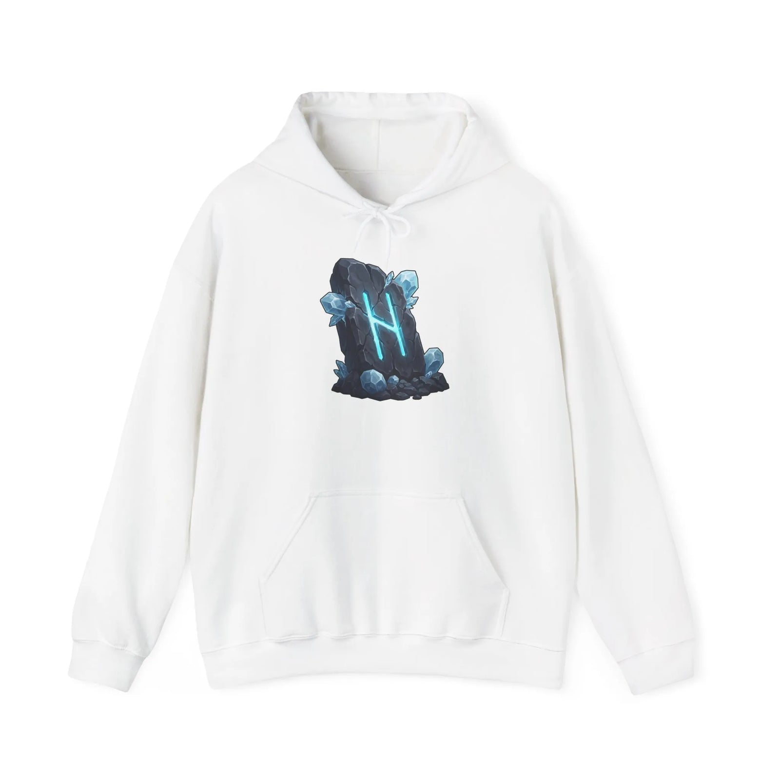 Hagalaz Rune Stone Graphic Hoodie - Heavy Blend Fleece Pullover - Unisex White