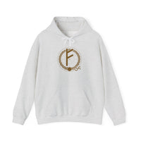 Fehu Rune Wealth Symbol Hoodie - Soft Cotton Poly Fleece Pullover - Unisex White