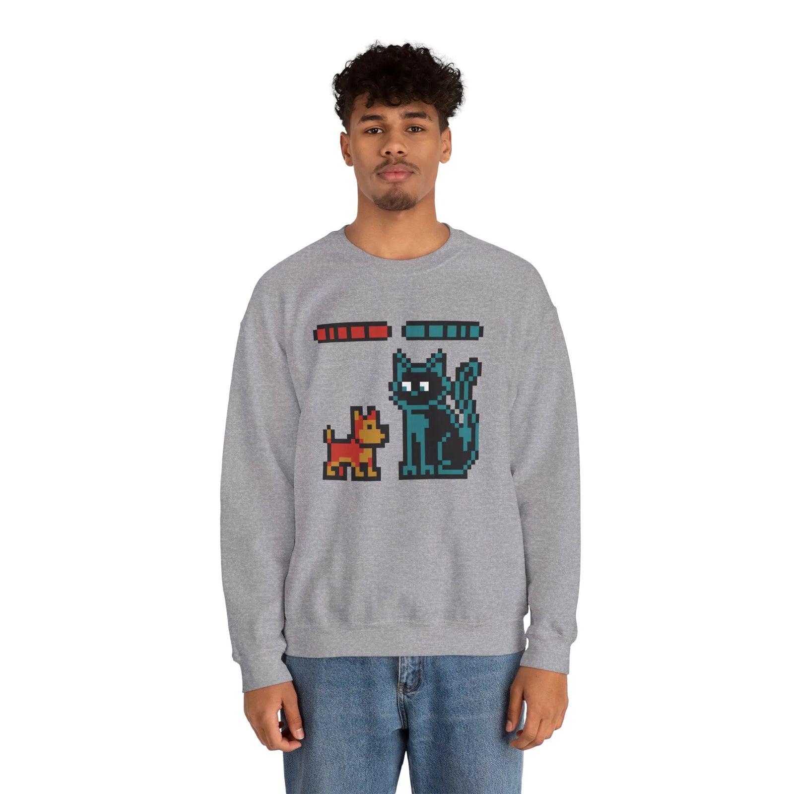 Pixel Gaming Dogs Boss Fight Sweatshirt - Heavy Blend Fleece Crewneck - Unisex White