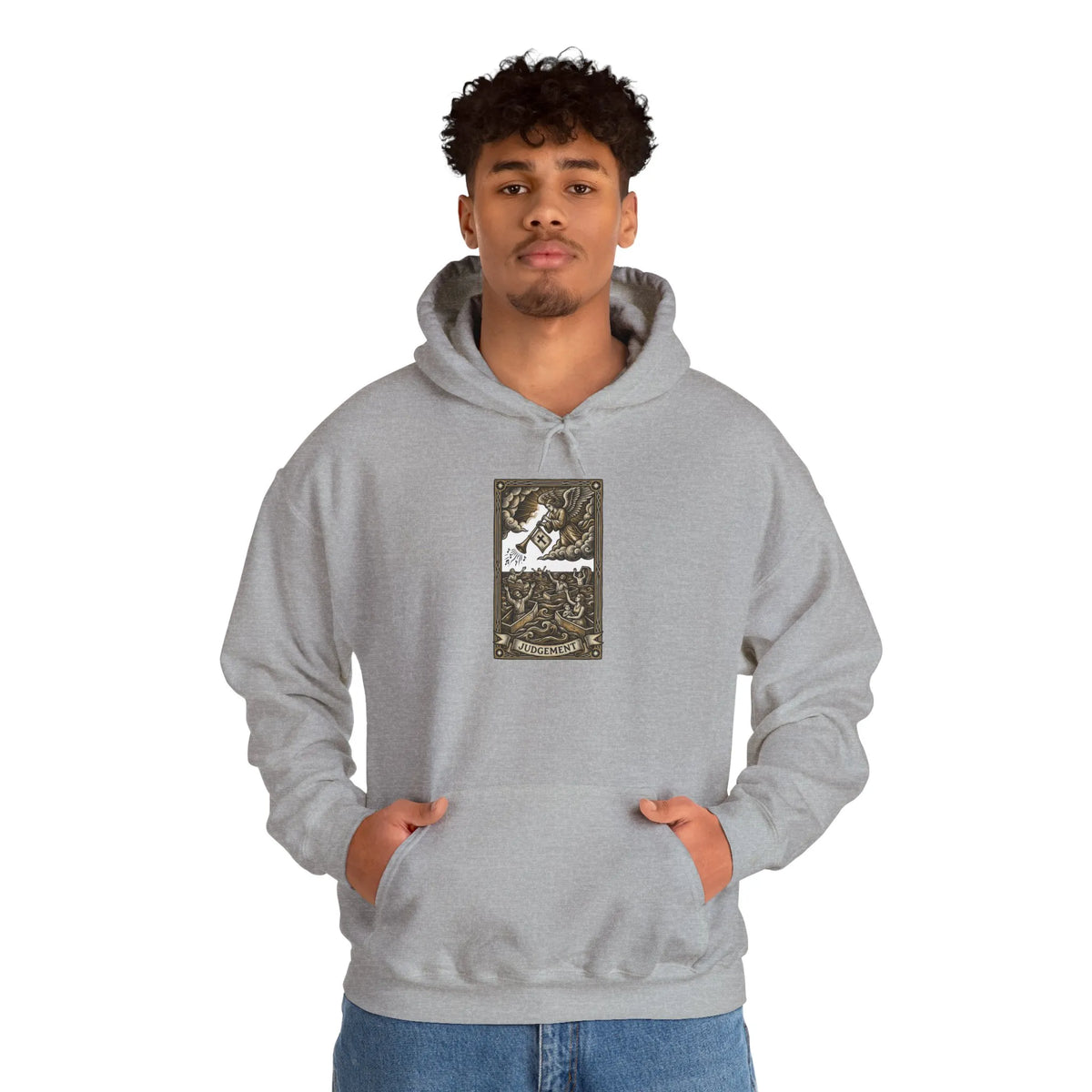 Judgement Tarot Card Graphic Hoodie - Heavyweight Cotton Blend Pullover - Unisex White