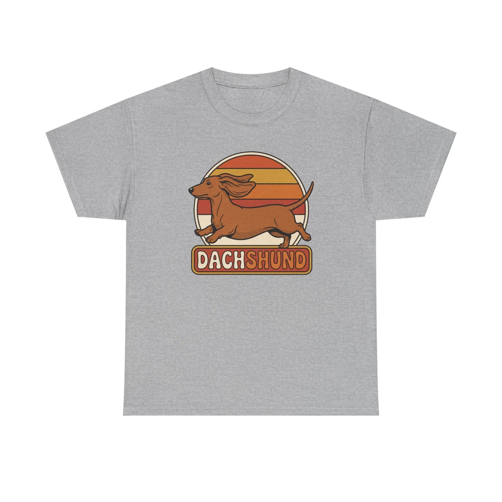 Dachshund Retro 70s Sunset Graphic T-Shirt - Heavy Cotton Classic Fit Tee - Unisex White