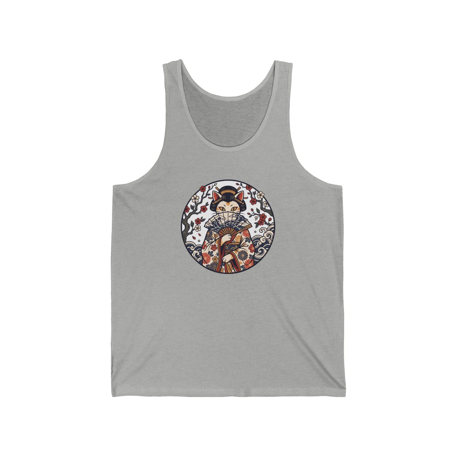 Fan Dancer Ukiyo-e Samurai Cats Tank Top - Soft Lightweight Ring-Spun Jersey - Unisex White