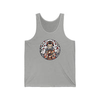 Fan Dancer Ukiyo-e Samurai Cats Tank Top - Soft Lightweight Ring-Spun Jersey - Unisex White