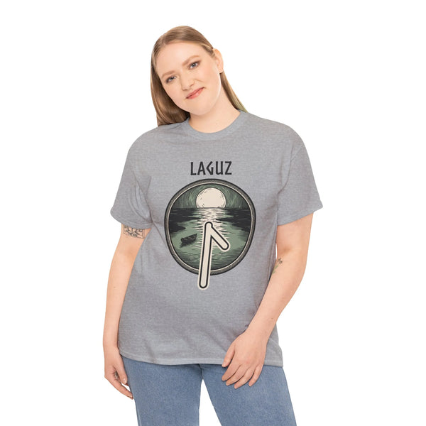 Laguz Rune Water Moon T-Shirt - Heavy Cotton Classic Fit - Unisex White